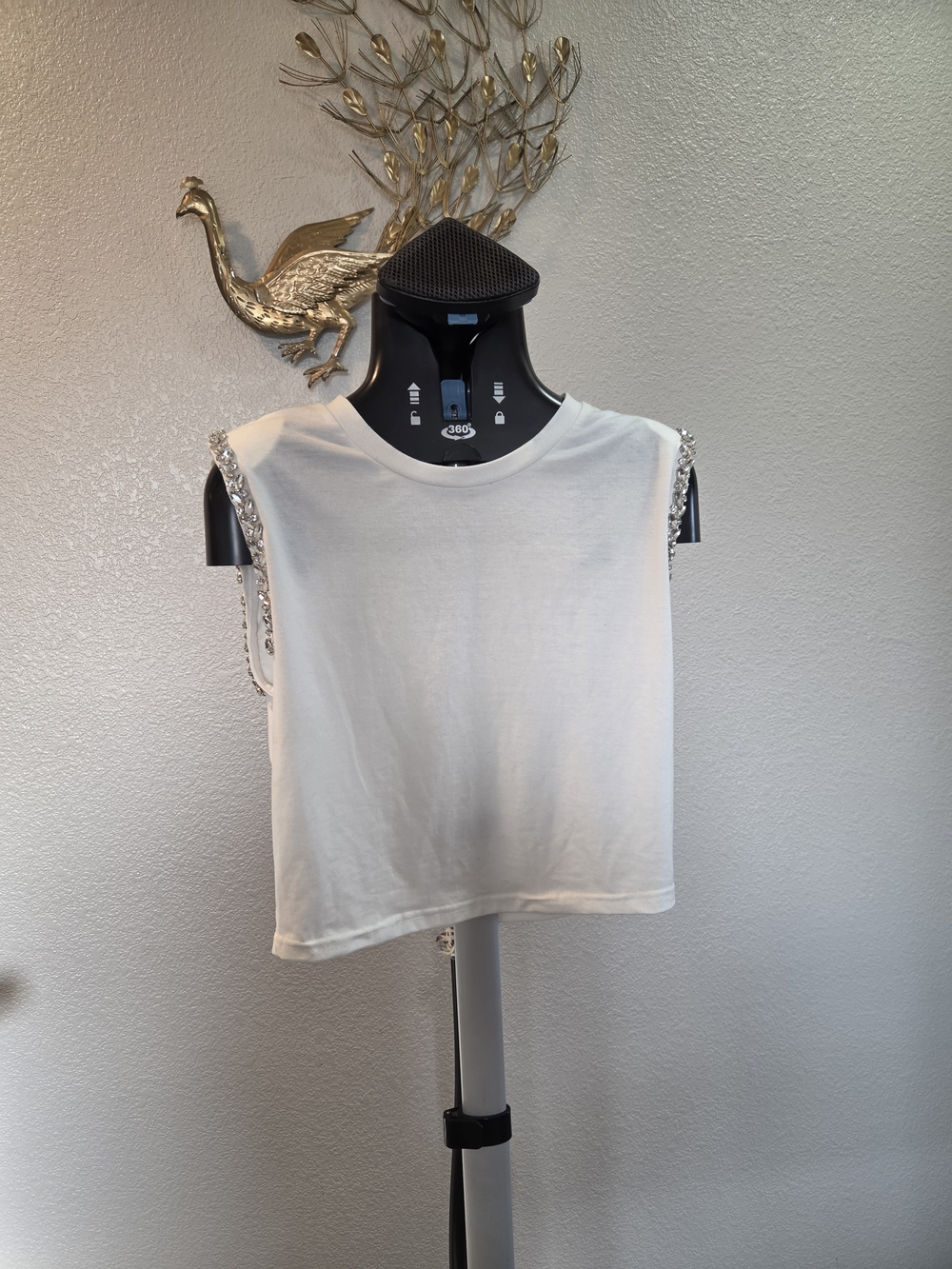 Sleeveless White Embellished Shoulder Crop Top